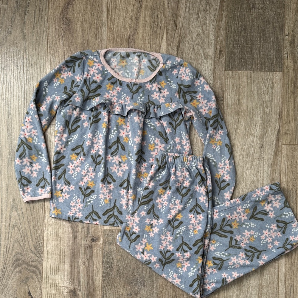 Carterâs Girl Warm Floral Kids Pajamas in Blue and Pink Size 8
